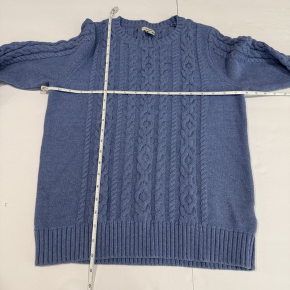 LL Bean Blue Double L Mixed Cable Crew Neck Pullover Sweater Size MEDIUM - Picture 8 of 11